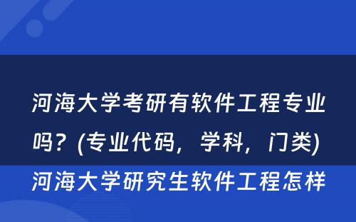 河海大学考研有软件工程专业吗？(专业代码，学科，门类) 河海大学研究生软件工程怎样