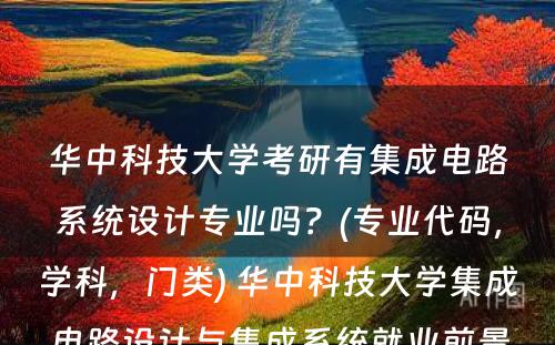 华中科技大学考研有集成电路系统设计专业吗？(专业代码，学科，门类) 华中科技大学集成电路设计与集成系统就业前景如何