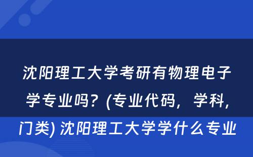 沈阳理工大学考研有物理电子学专业吗？(专业代码，学科，门类) 沈阳理工大学学什么专业