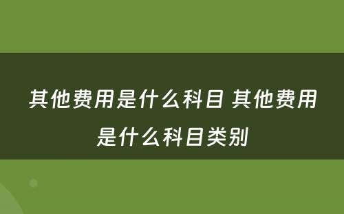 其他费用是什么科目 其他费用是什么科目类别