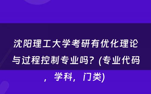 沈阳理工大学考研有优化理论与过程控制专业吗？(专业代码，学科，门类) 