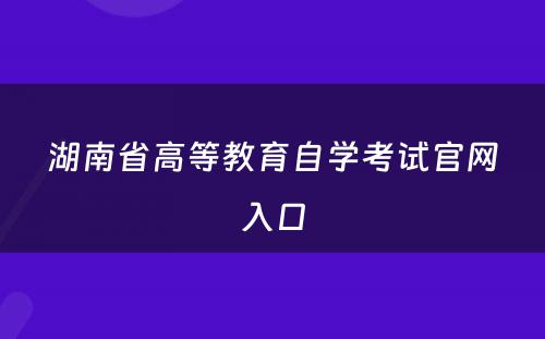 湖南省高等教育自学考试官网入口