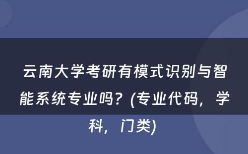 云南大学考研有模式识别与智能系统专业吗？(专业代码，学科，门类) 