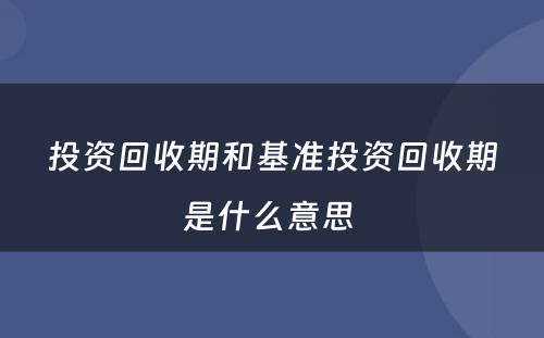 投资回收期和基准投资回收期是什么意思 