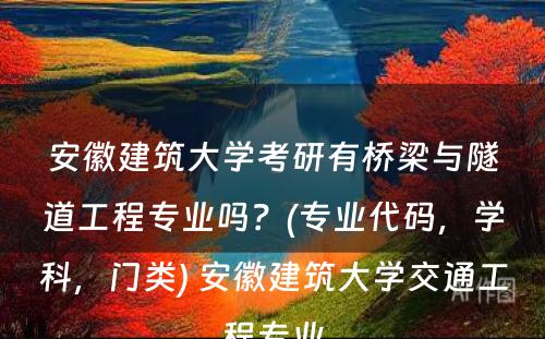 安徽建筑大学考研有桥梁与隧道工程专业吗？(专业代码，学科，门类) 安徽建筑大学交通工程专业