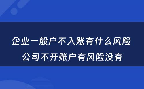 企业一般户不入账有什么风险 公司不开账户有风险没有