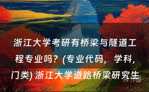 浙江大学考研有桥梁与隧道工程专业吗？(专业代码，学科，门类) 浙江大学道路桥梁研究生