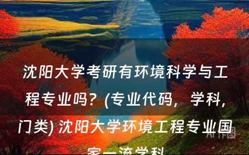 沈阳大学考研有环境科学与工程专业吗？(专业代码，学科，门类) 沈阳大学环境工程专业国家一流学科