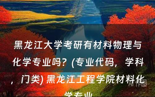 黑龙江大学考研有材料物理与化学专业吗？(专业代码，学科，门类) 黑龙江工程学院材料化学专业