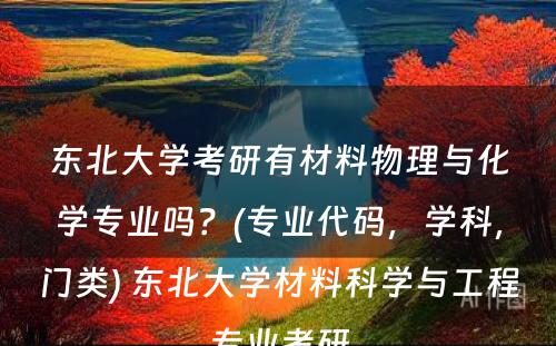 东北大学考研有材料物理与化学专业吗？(专业代码，学科，门类) 东北大学材料科学与工程专业考研