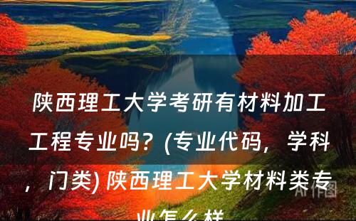 陕西理工大学考研有材料加工工程专业吗？(专业代码，学科，门类) 陕西理工大学材料类专业怎么样