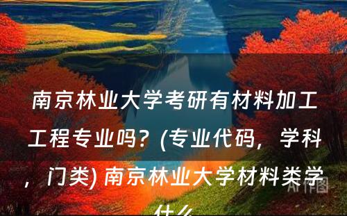 南京林业大学考研有材料加工工程专业吗？(专业代码，学科，门类) 南京林业大学材料类学什么