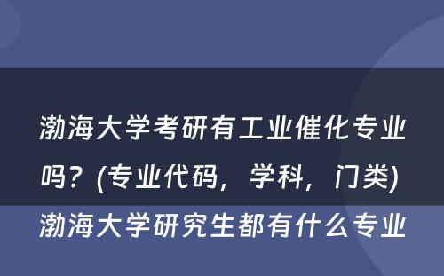 渤海大学考研有工业催化专业吗？(专业代码，学科，门类) 渤海大学研究生都有什么专业