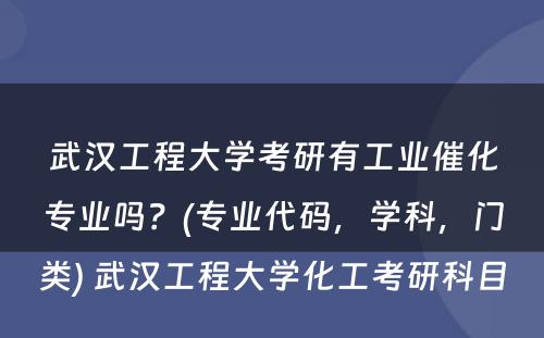 武汉工程大学考研有工业催化专业吗？(专业代码，学科，门类) 武汉工程大学化工考研科目