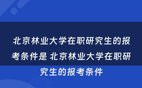 北京林业大学在职研究生的报考条件是 北京林业大学在职研究生的报考条件