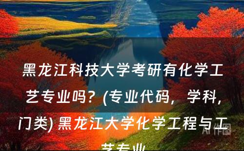 黑龙江科技大学考研有化学工艺专业吗？(专业代码，学科，门类) 黑龙江大学化学工程与工艺专业