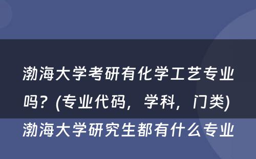 渤海大学考研有化学工艺专业吗？(专业代码，学科，门类) 渤海大学研究生都有什么专业