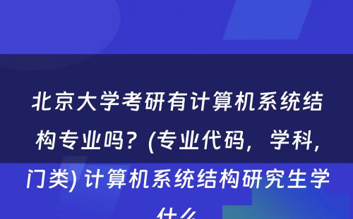 北京大学考研有计算机系统结构专业吗？(专业代码，学科，门类) 计算机系统结构研究生学什么