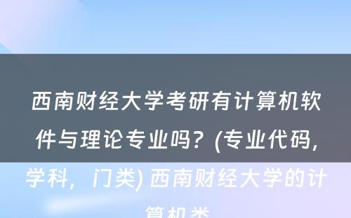 西南财经大学考研有计算机软件与理论专业吗？(专业代码，学科，门类) 西南财经大学的计算机类