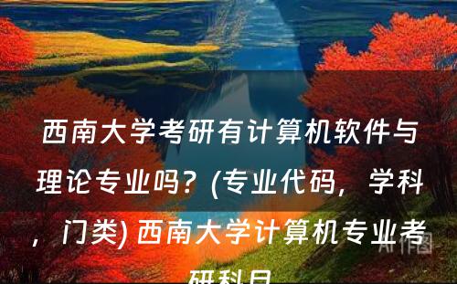 西南大学考研有计算机软件与理论专业吗？(专业代码，学科，门类) 西南大学计算机专业考研科目