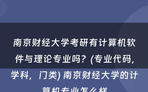 南京财经大学考研有计算机软件与理论专业吗？(专业代码，学科，门类) 南京财经大学的计算机专业怎么样