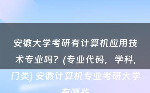 安徽大学考研有计算机应用技术专业吗？(专业代码，学科，门类) 安徽计算机专业考研大学有哪些