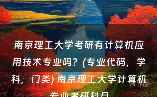 南京理工大学考研有计算机应用技术专业吗？(专业代码，学科，门类) 南京理工大学计算机专业考研科目