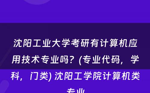 沈阳工业大学考研有计算机应用技术专业吗？(专业代码，学科，门类) 沈阳工学院计算机类专业