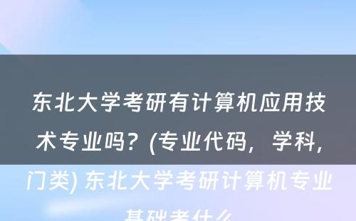 东北大学考研有计算机应用技术专业吗？(专业代码，学科，门类) 东北大学考研计算机专业基础考什么