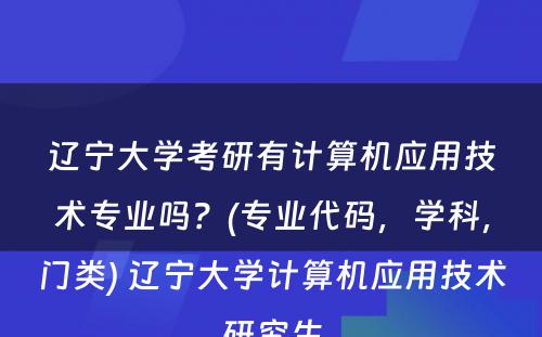 辽宁大学考研有计算机应用技术专业吗？(专业代码，学科，门类) 辽宁大学计算机应用技术研究生