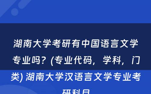 湖南大学考研有中国语言文学专业吗？(专业代码，学科，门类) 湖南大学汉语言文学专业考研科目