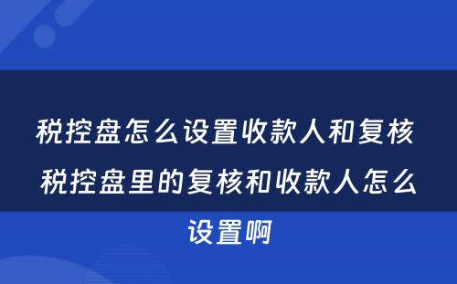 税控盘怎么设置收款人和复核 税控盘里的复核和收款人怎么设置啊