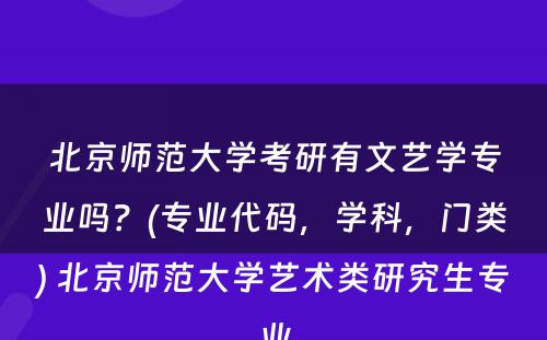 北京师范大学考研有文艺学专业吗？(专业代码，学科，门类) 北京师范大学艺术类研究生专业