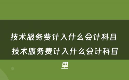 技术服务费计入什么会计科目 技术服务费计入什么会计科目里