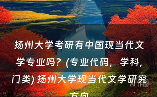 扬州大学考研有中国现当代文学专业吗？(专业代码，学科，门类) 扬州大学现当代文学研究方向