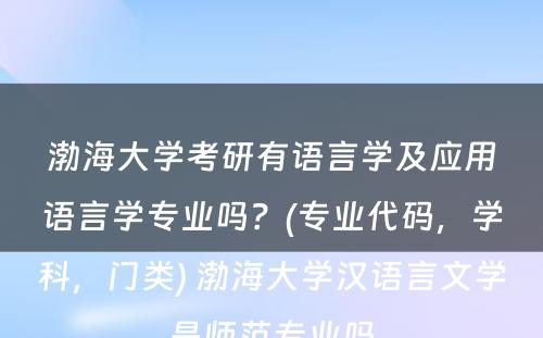 渤海大学考研有语言学及应用语言学专业吗？(专业代码，学科，门类) 渤海大学汉语言文学是师范专业吗