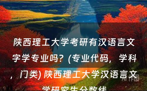 陕西理工大学考研有汉语言文字学专业吗？(专业代码，学科，门类) 陕西理工大学汉语言文学研究生分数线