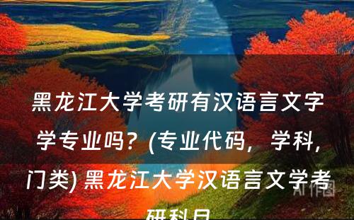 黑龙江大学考研有汉语言文字学专业吗？(专业代码，学科，门类) 黑龙江大学汉语言文学考研科目