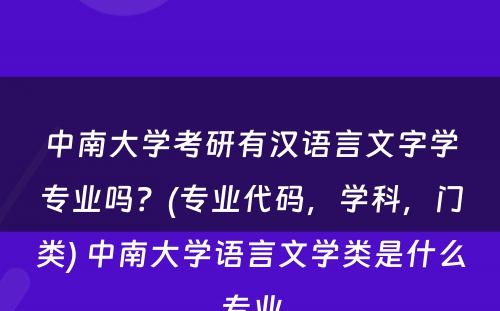 中南大学考研有汉语言文字学专业吗？(专业代码，学科，门类) 中南大学语言文学类是什么专业