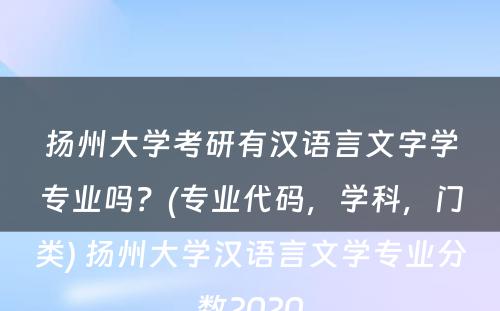扬州大学考研有汉语言文字学专业吗？(专业代码，学科，门类) 扬州大学汉语言文学专业分数2020