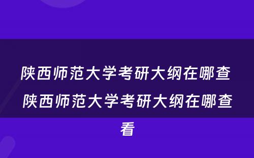 陕西师范大学考研大纲在哪查 陕西师范大学考研大纲在哪查看