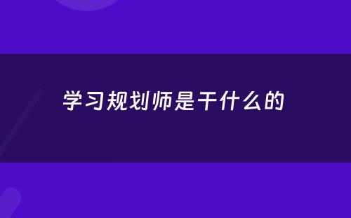 学习规划师是干什么的 