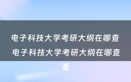电子科技大学考研大纲在哪查 电子科技大学考研大纲在哪查看