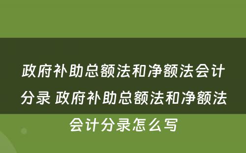 政府补助总额法和净额法会计分录 政府补助总额法和净额法会计分录怎么写