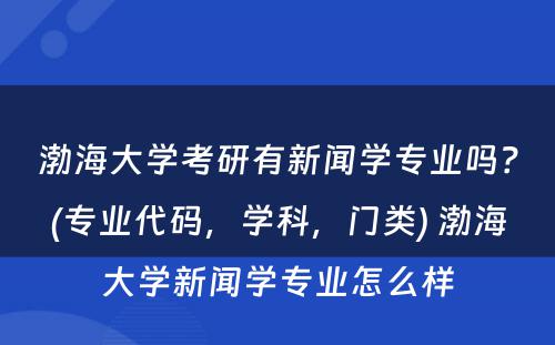 渤海大学考研有新闻学专业吗？(专业代码，学科，门类) 渤海大学新闻学专业怎么样