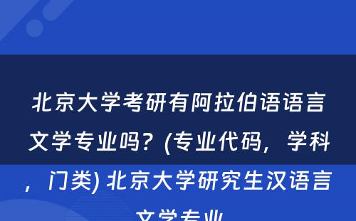 北京大学考研有阿拉伯语语言文学专业吗？(专业代码，学科，门类) 北京大学研究生汉语言文学专业