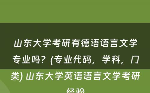 山东大学考研有德语语言文学专业吗？(专业代码，学科，门类) 山东大学英语语言文学考研经验