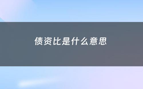 债资比是什么意思 