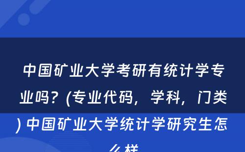 中国矿业大学考研有统计学专业吗？(专业代码，学科，门类) 中国矿业大学统计学研究生怎么样