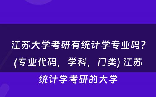 江苏大学考研有统计学专业吗？(专业代码，学科，门类) 江苏统计学考研的大学